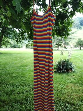 Multicolor Rainbow Striped Knit Long Dress